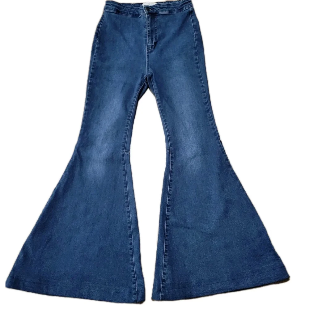 Free People Just Flare Wide-Leg High-Rise Blue Jeans Women's 27 Inseam 30